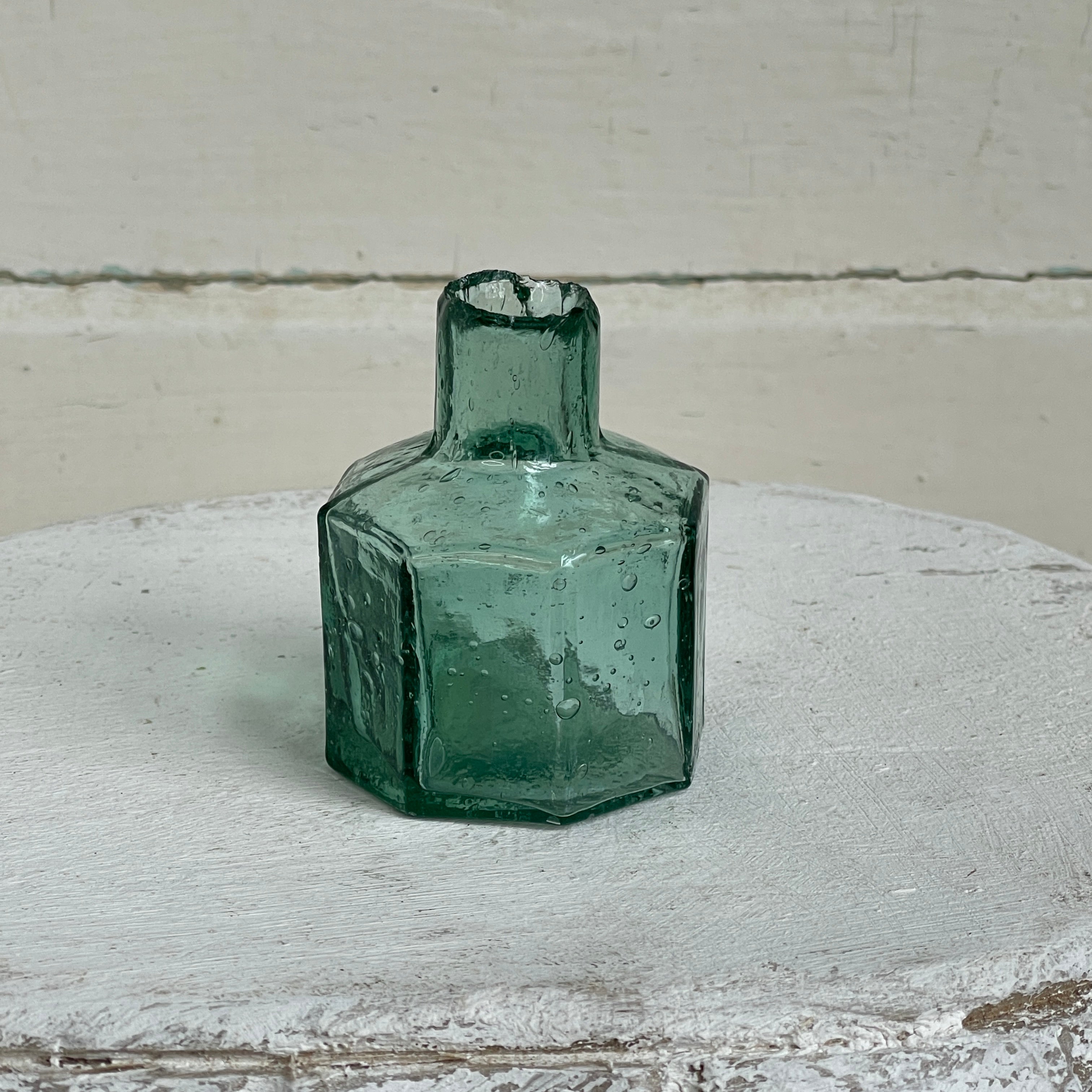 Antique Inkwell - Octagonal Aqua Green Glass I
