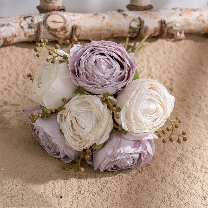 Silk Rose Bouquet - Ivory & Lavender