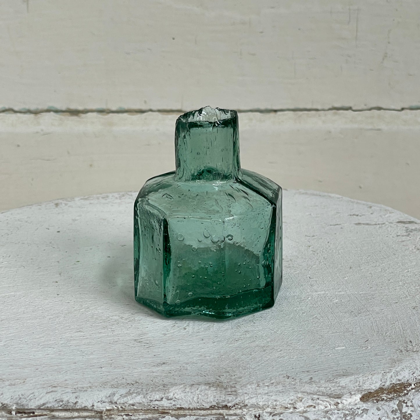 Antique Inkwell - Octagonal Aqua Green Glass I
