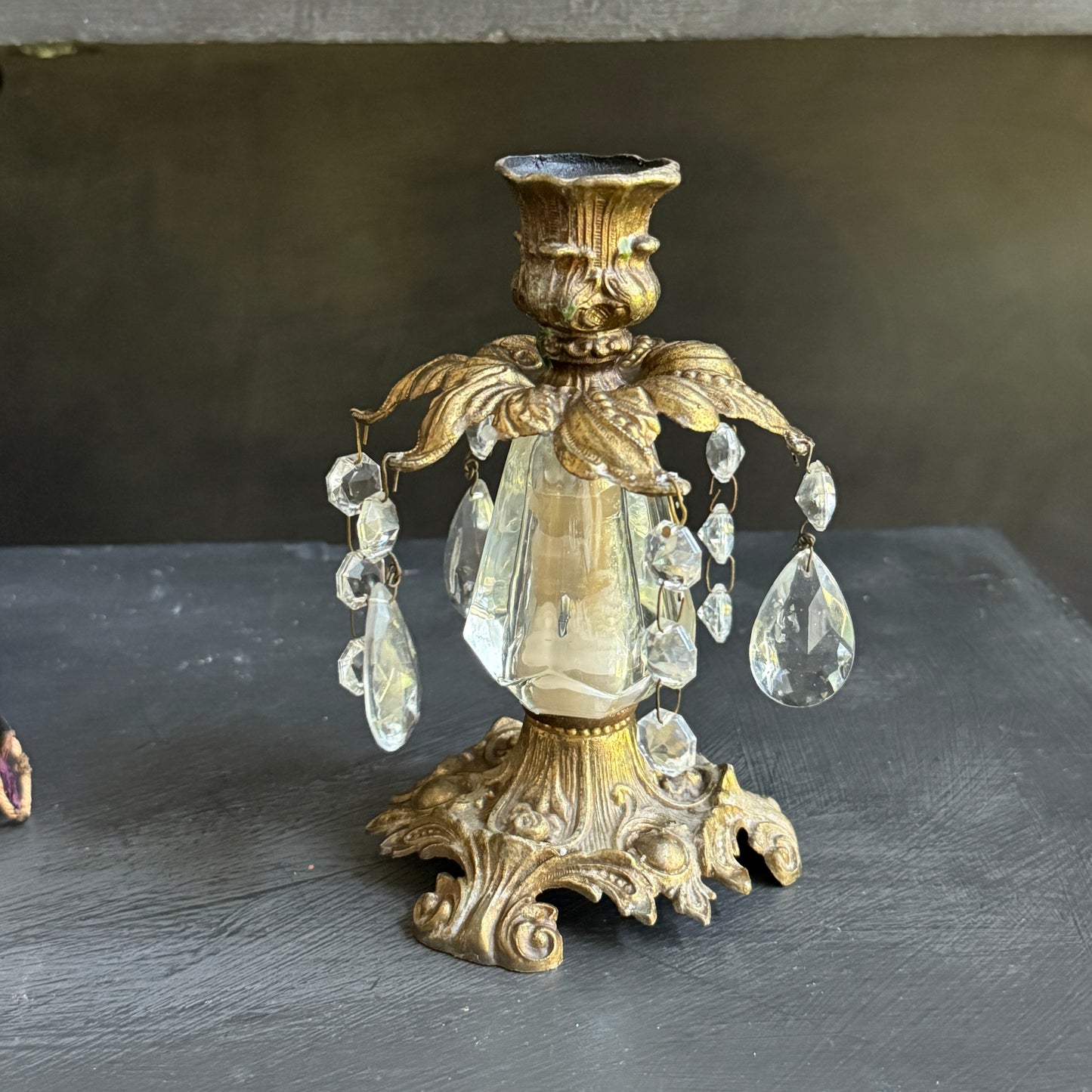 Vintage Brass & Crystal Candle Sticks