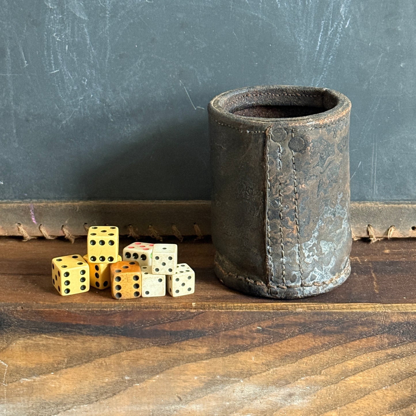 Antique Leather Dice Cup with Dice