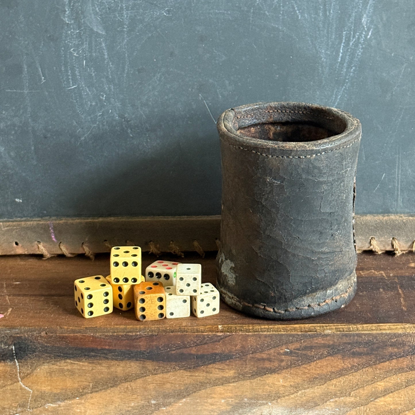 Antique Leather Dice Cup with Dice