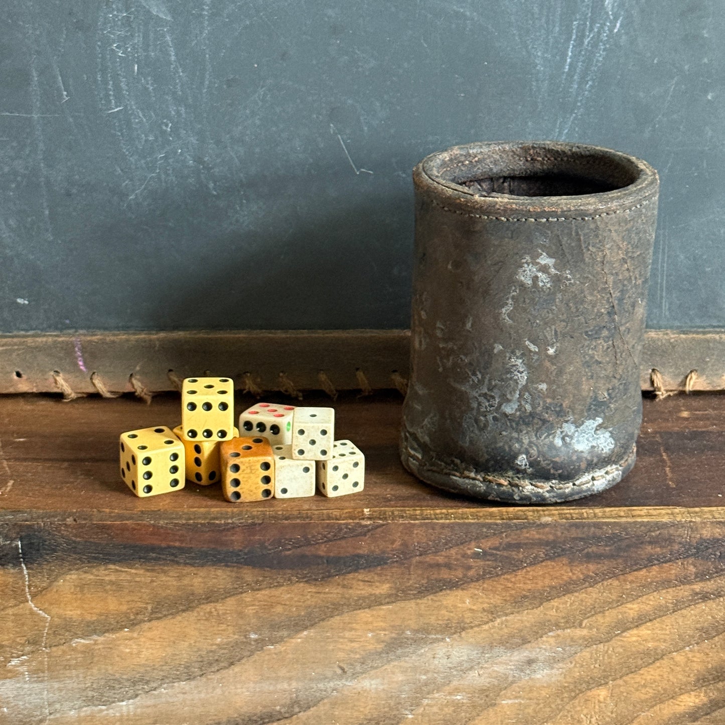 Antique Leather Dice Cup with Dice