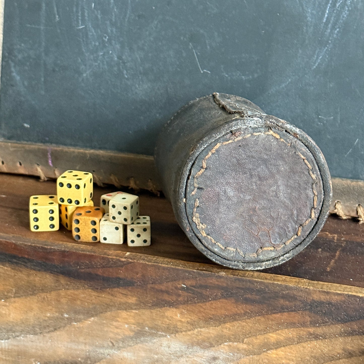 Antique Leather Dice Cup with Dice