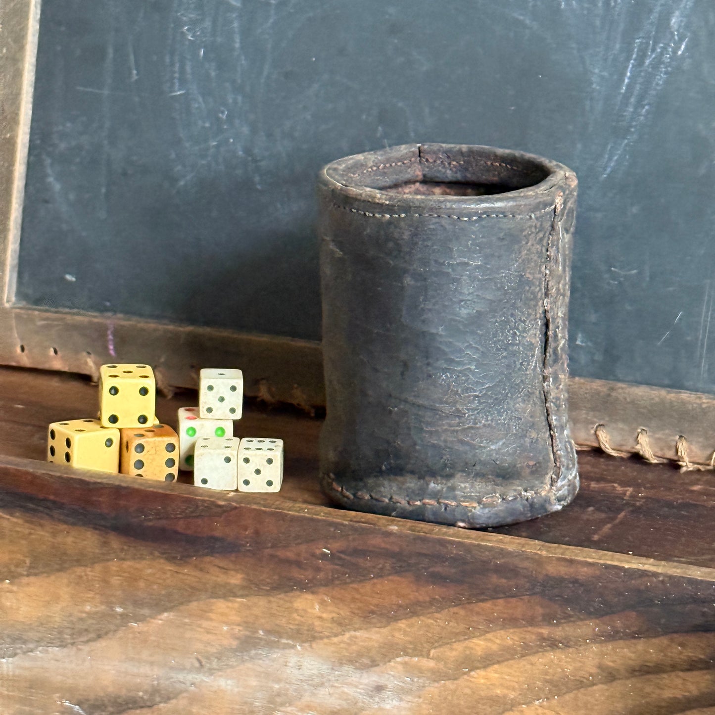Antique Leather Dice Cup with Dice