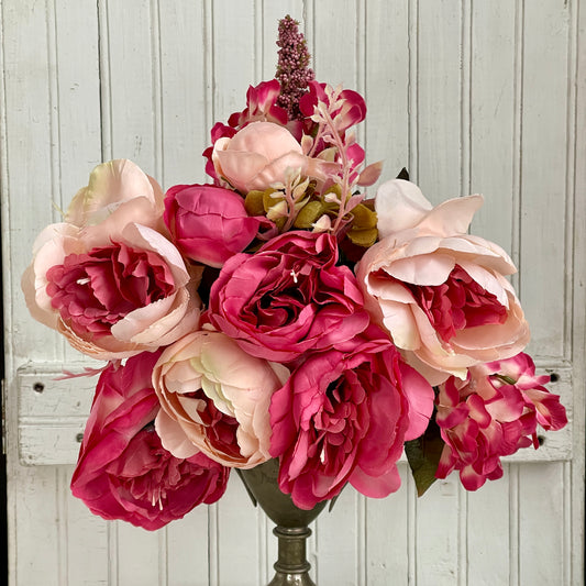 Faux Peony Bouquet - Light & Deep Pink
