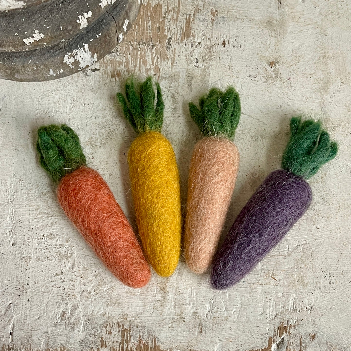 Felted Wool Heirloom Carrots - Set of Four