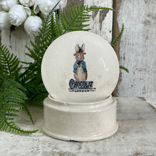 Ironstone Covered Dish - Bunny in Blue Jacket