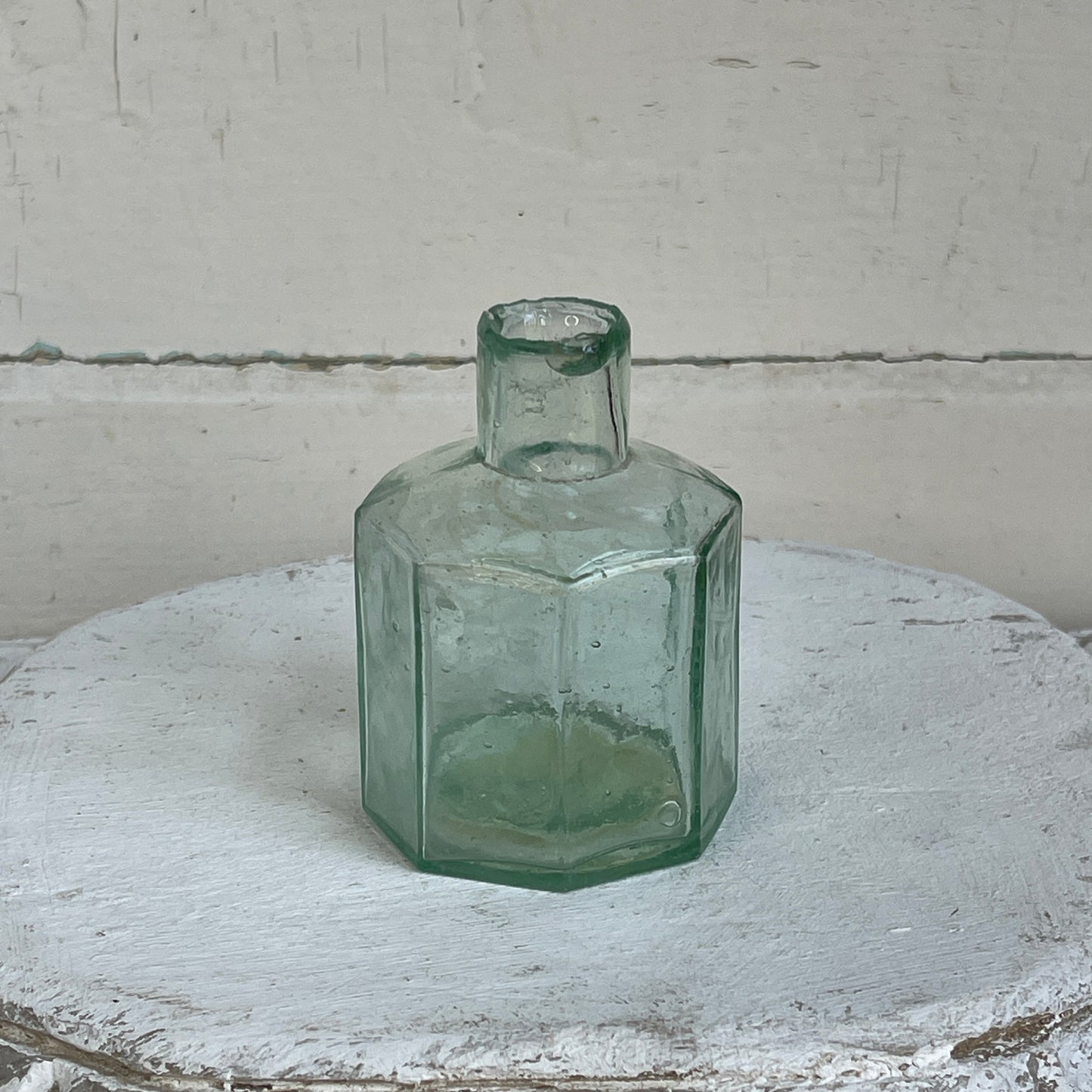 Antique Inkwell - Light Green Tall Octagonal VII