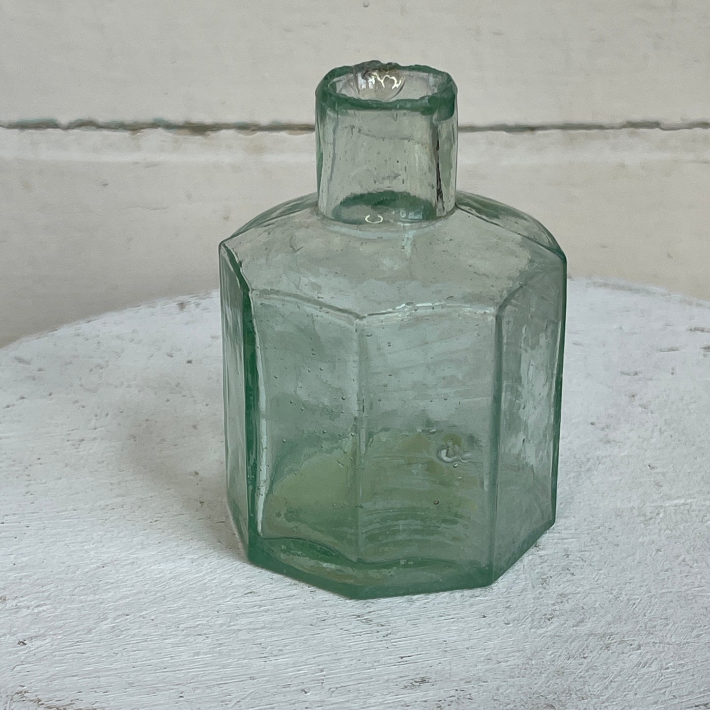 Antique Inkwell - Light Green Tall Octagonal VII