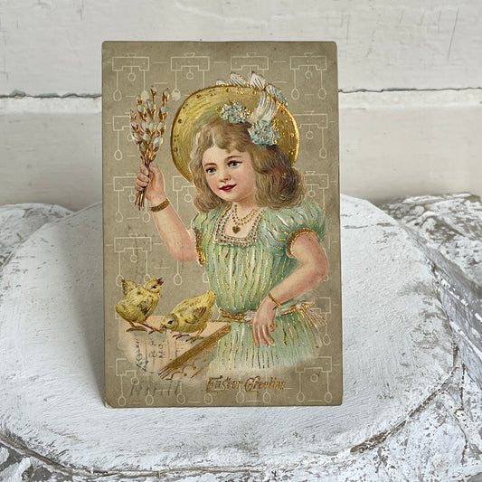 Antique Easter Greeting Card - Little Girl with Easter Bonnet