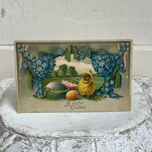 Antique Easter Greeting Card - Blue Hydrangeas and Chick