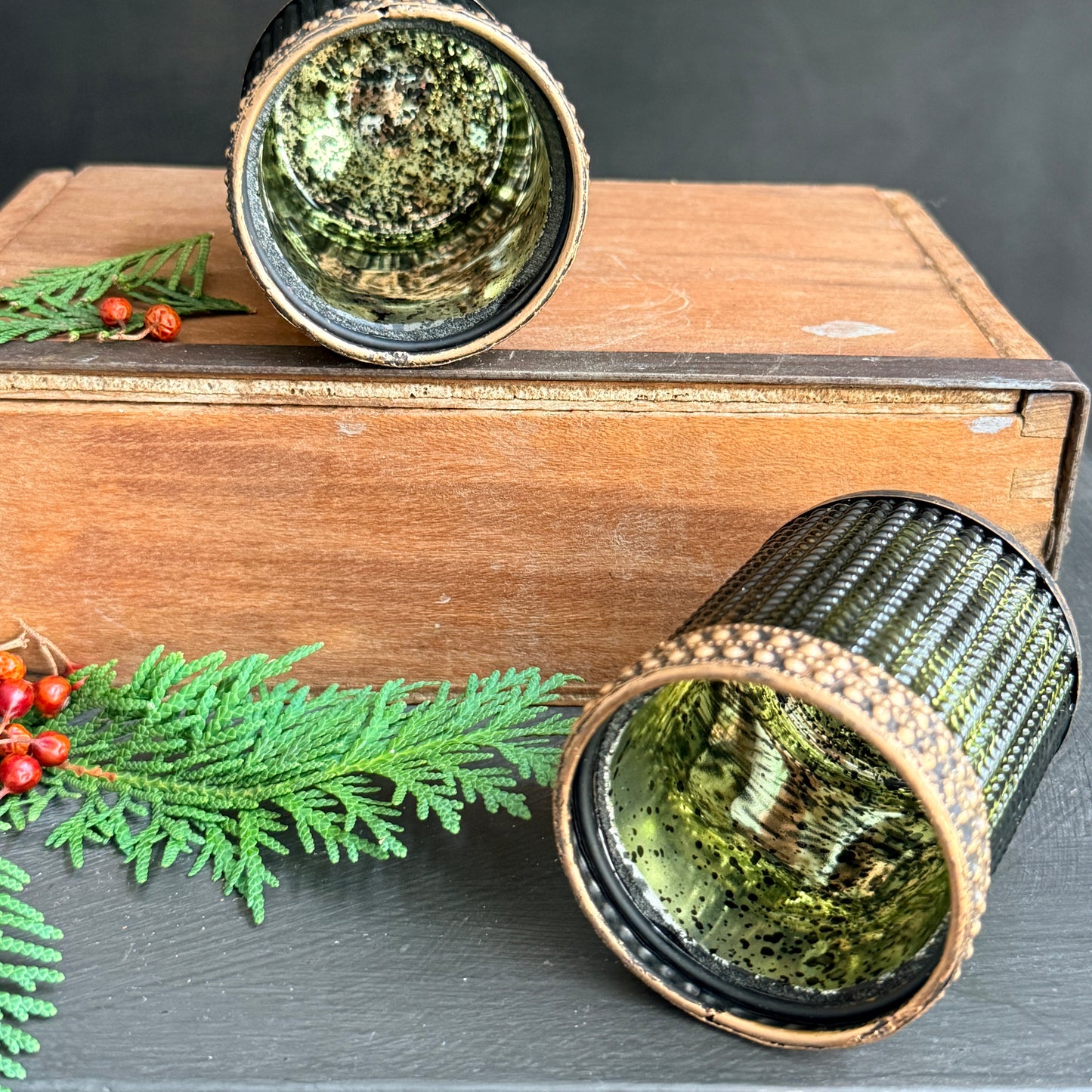 Olive Glass Tea Light Cover