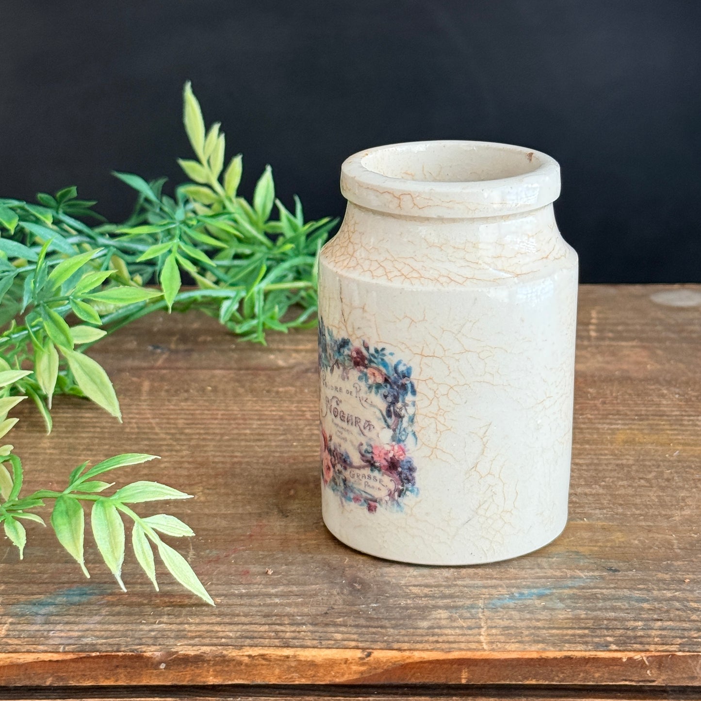 Ironstone Crock with Perfume Graphic