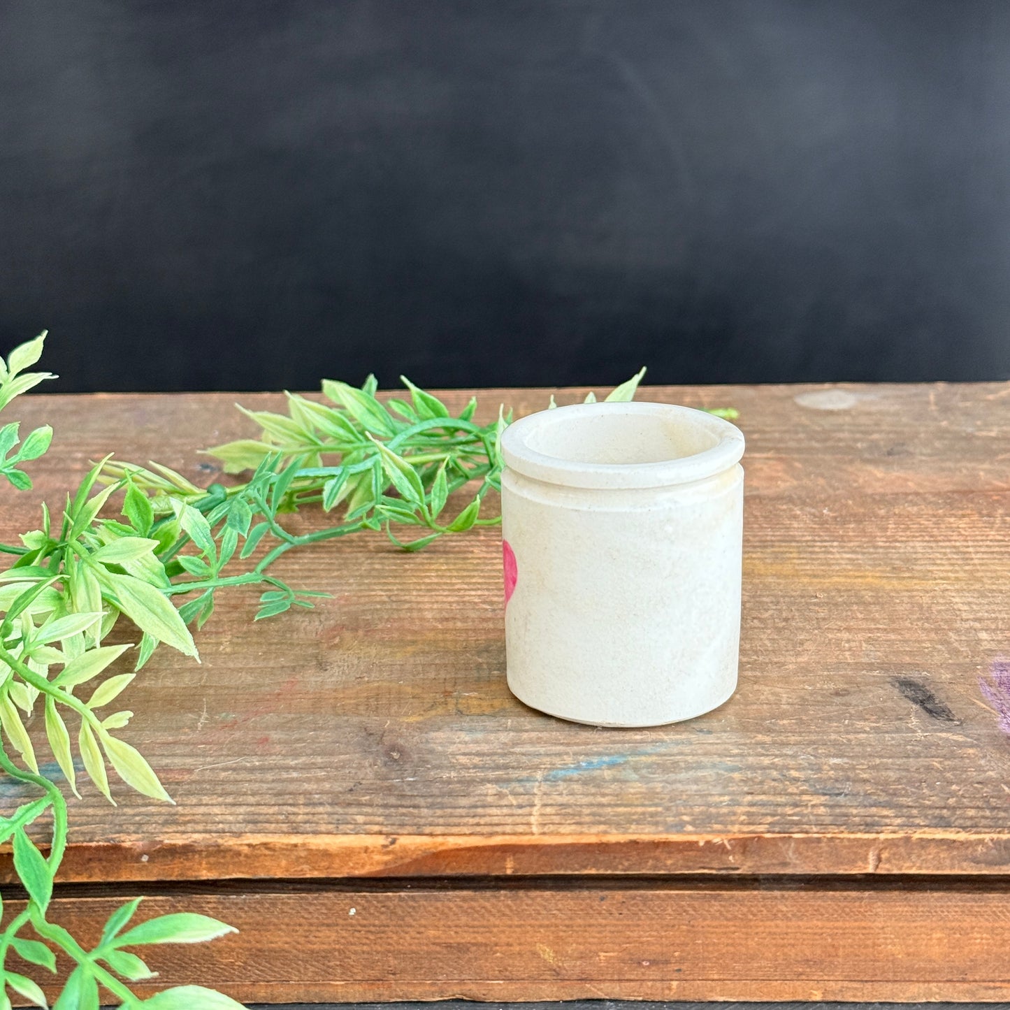 Small Ironstone Crock with Pink Heart