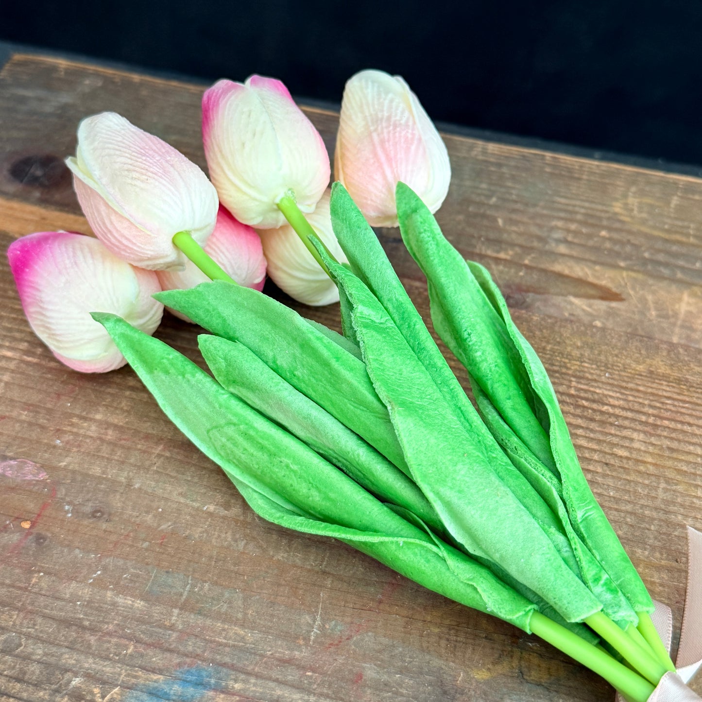 Real Touch Faux Tulips - Ivory & Fuschia