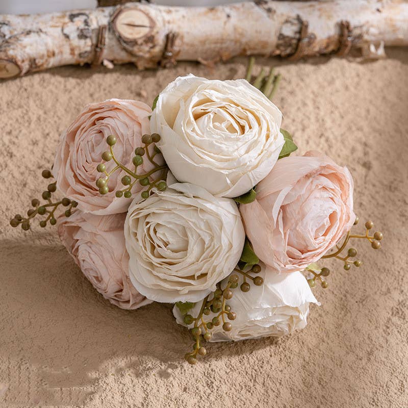 Silk Rose Bouquet - Ivory & Blush