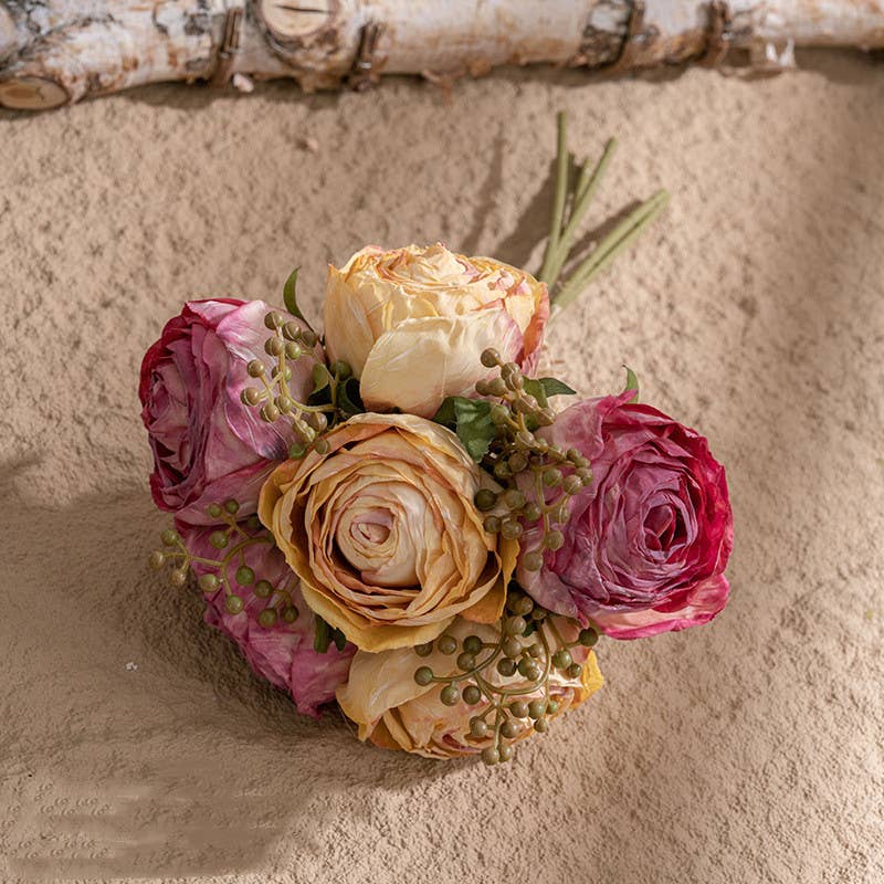 Silk Rose Bouquet - Ochre & Pink