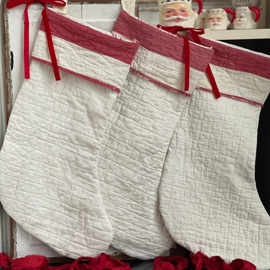 handmade quilted stockings fairy dust and rust cream color