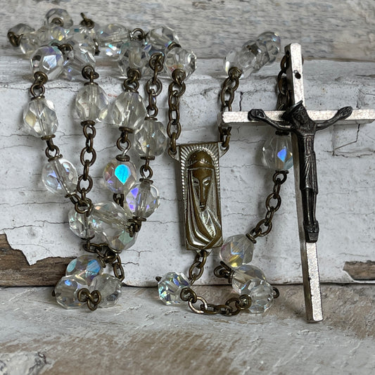 Vintage Rosary with Iridescent Clear Beads