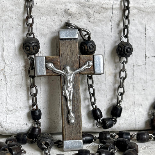 Vintage Black Petite Bead Rosary - France