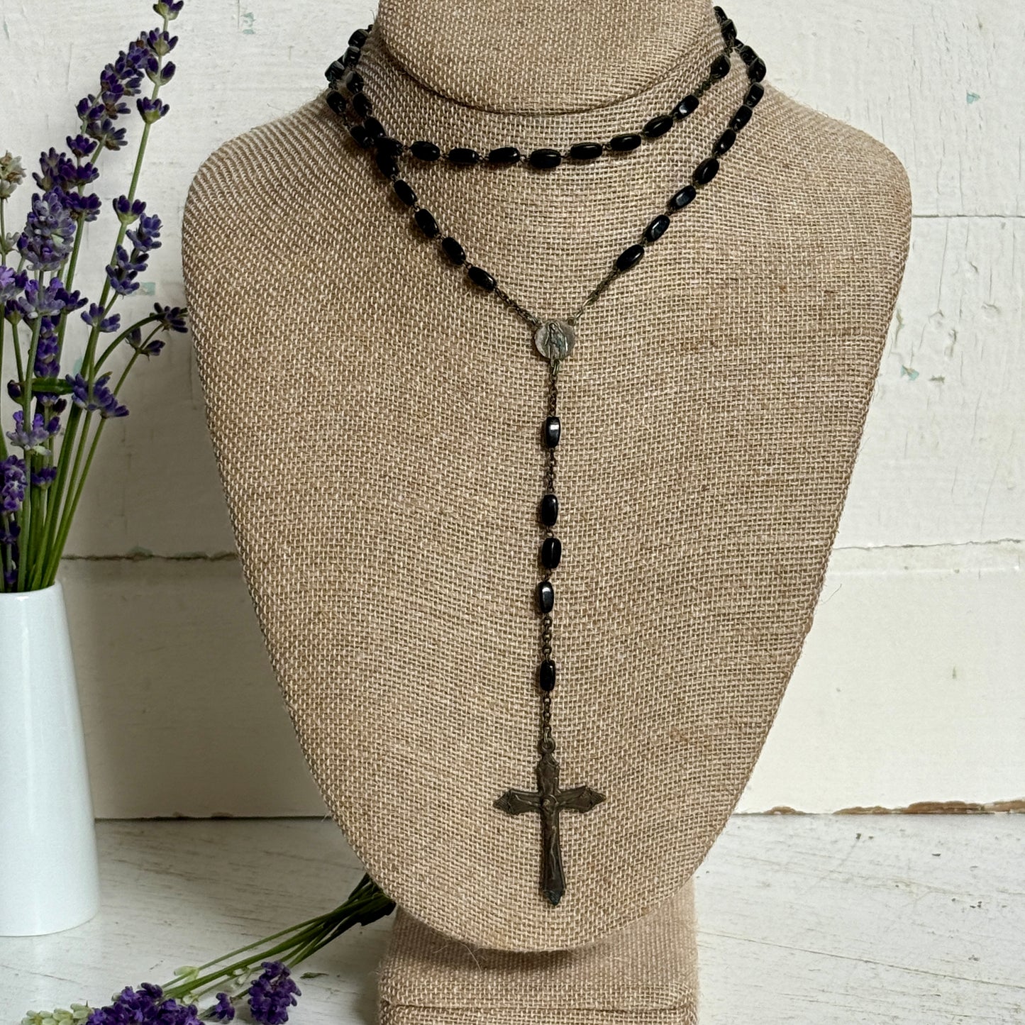 Vintage Black Bead Rosary
