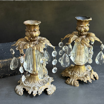 Vintage Brass & Crystal Candle Sticks