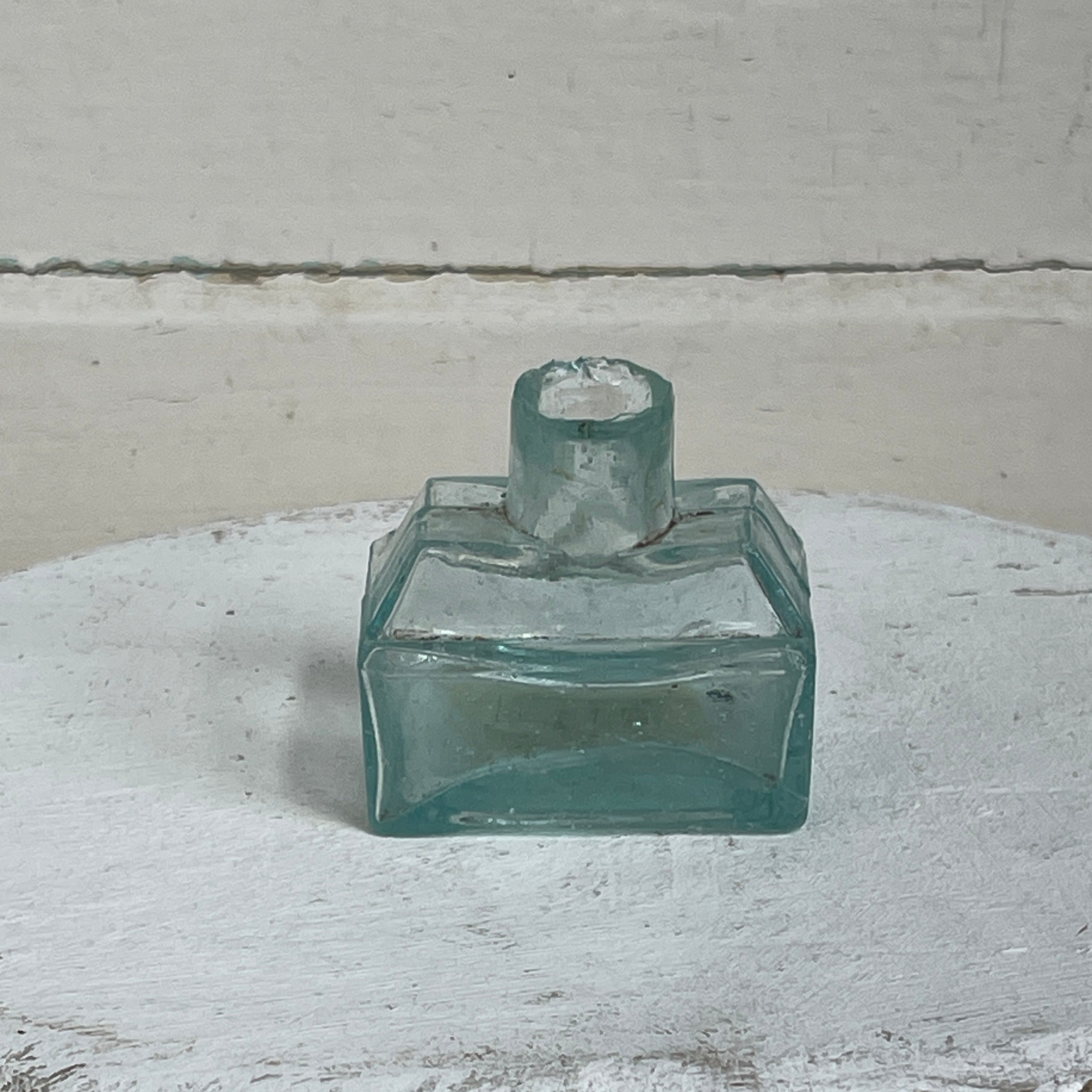 Vintage 1800’s translucent blue hot glass inkwell