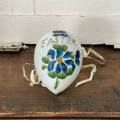 Hand Blown Milk Glass Easter Egg- Blue Flower