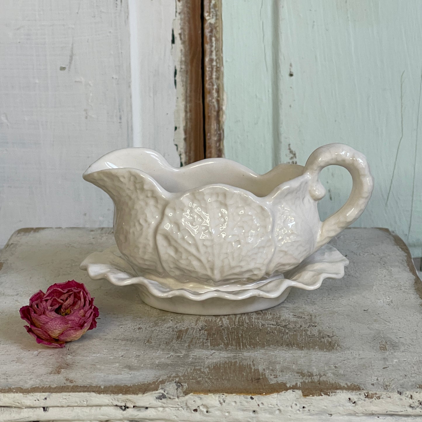 White Cabbage Leaf Gravy Boat