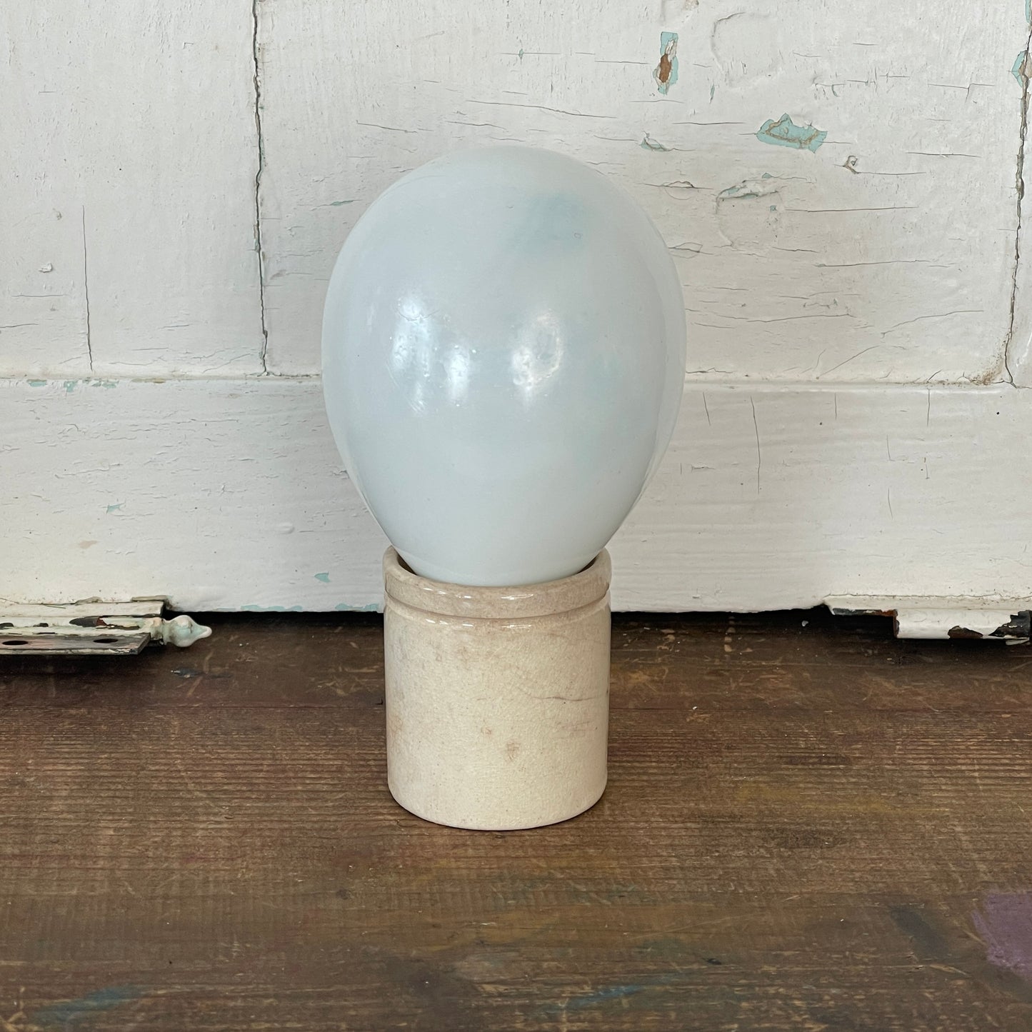 Hand Blown Milk Glass Easter Egg- Blue Flower