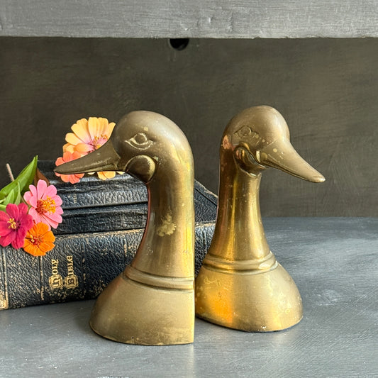 Vintage Brass Duck Book Ends