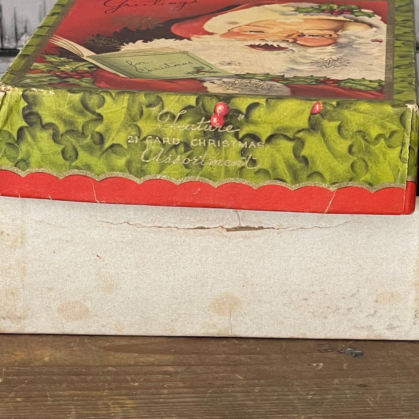 Vintage Christmas Card Box -Santa