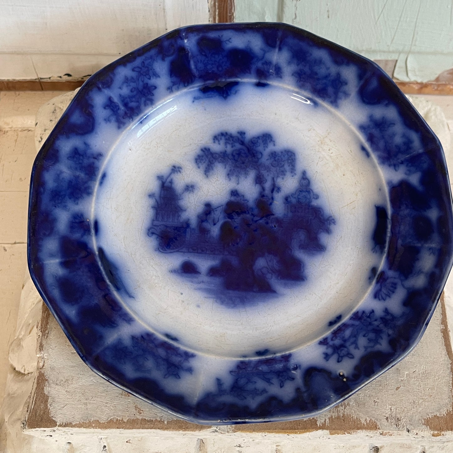 Antique Ironstone Flow Blue Plate