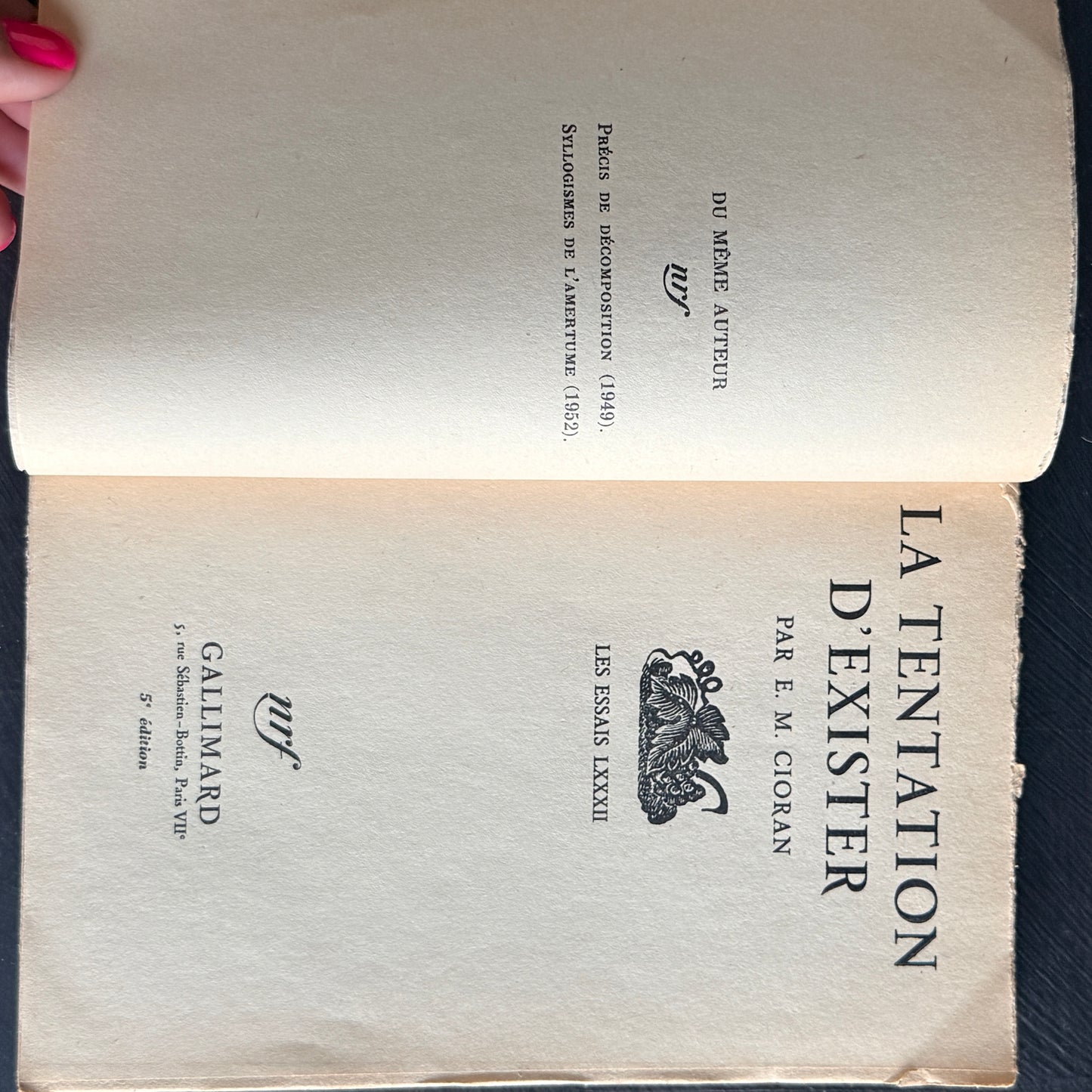 La Tentation d'exister by E.M. Cioran-1956 First Edition