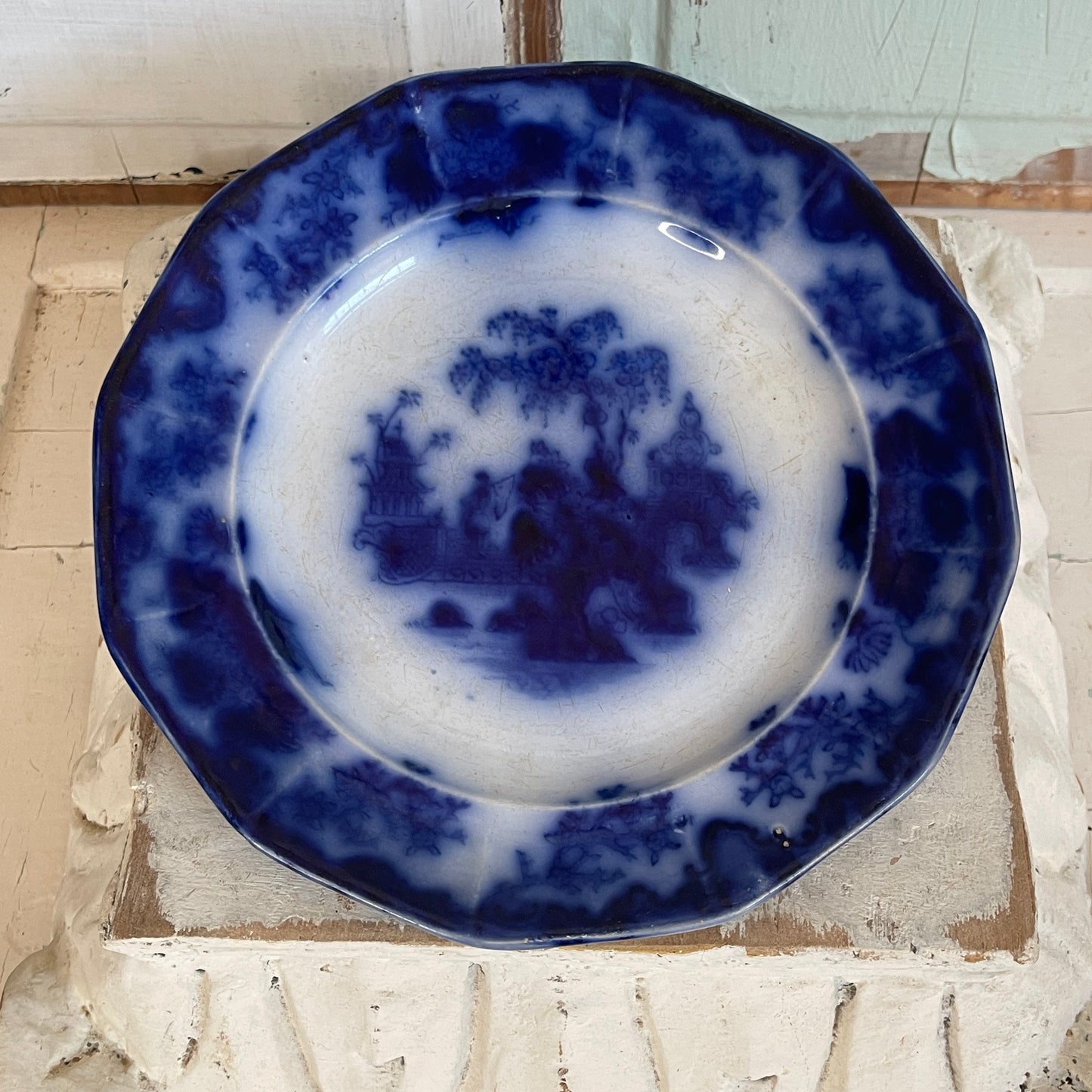 Antique Ironstone Flow Blue Plate