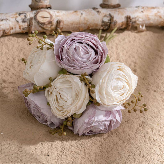 Silk Rose Bouquet - Ivory & Lavender