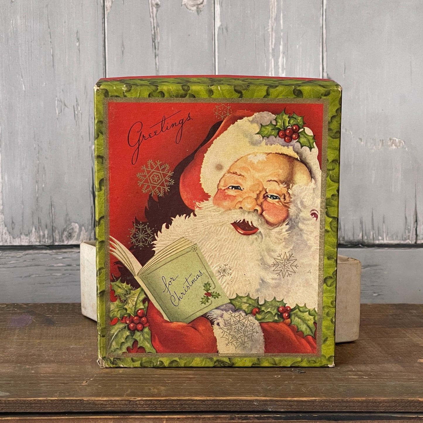 Vintage Christmas Card Box -Santa