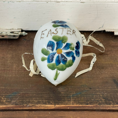 Hand Blown Milk Glass Easter Egg- Blue Flower