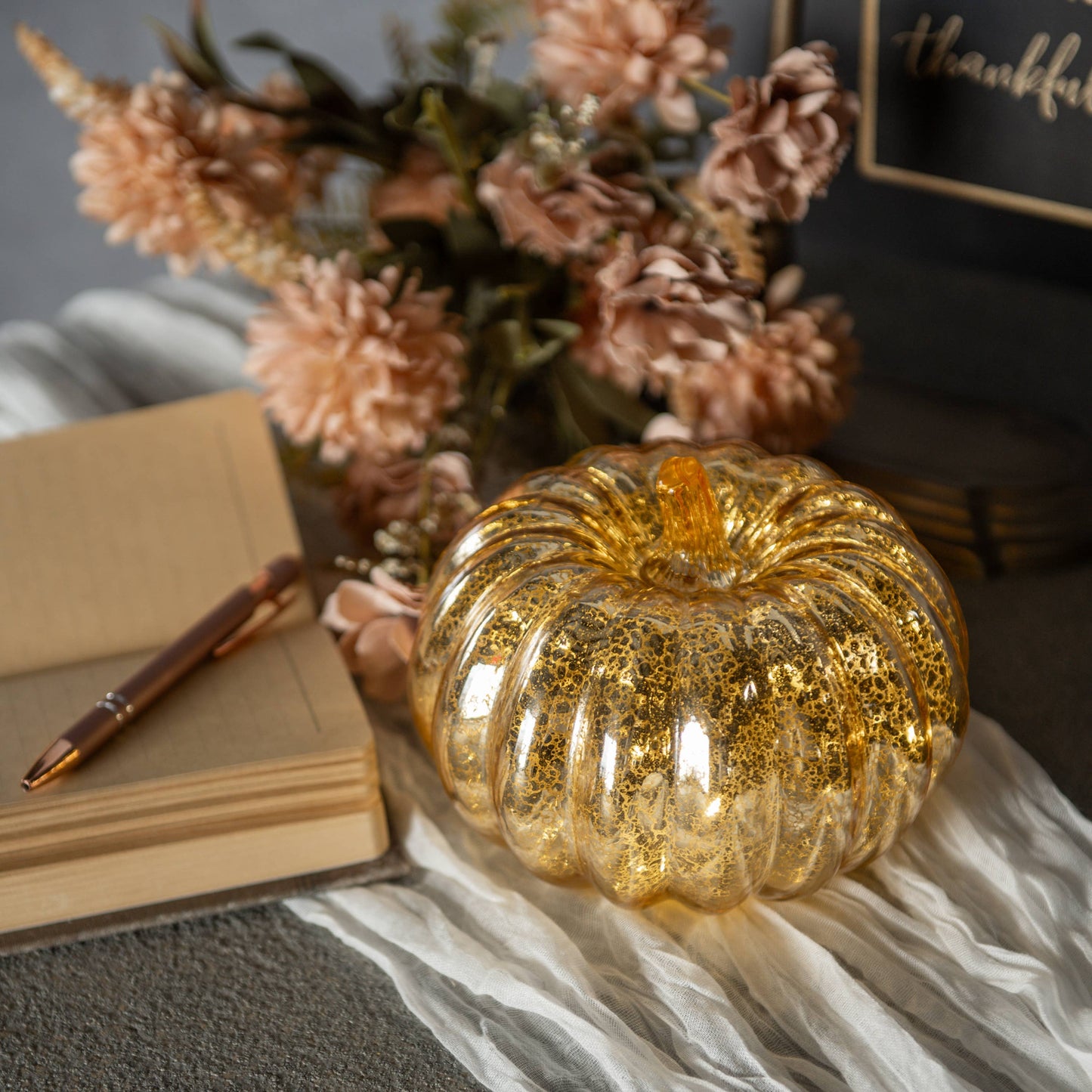 Gold Crackle Glass Pumpkin