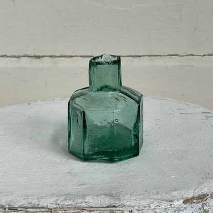 Antique Inkwell - Octagonal Aqua Green Glass I