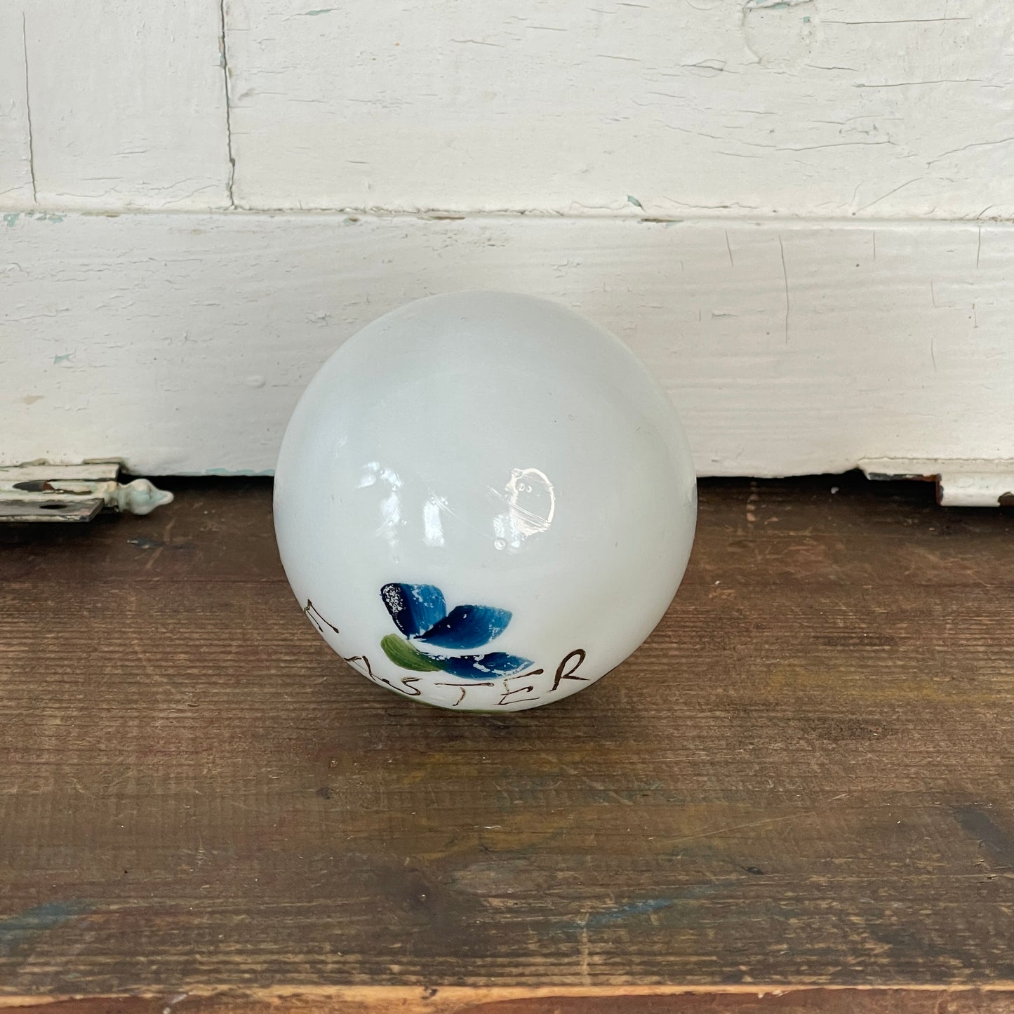 Hand Blown Milk Glass Easter Egg- Blue Flower