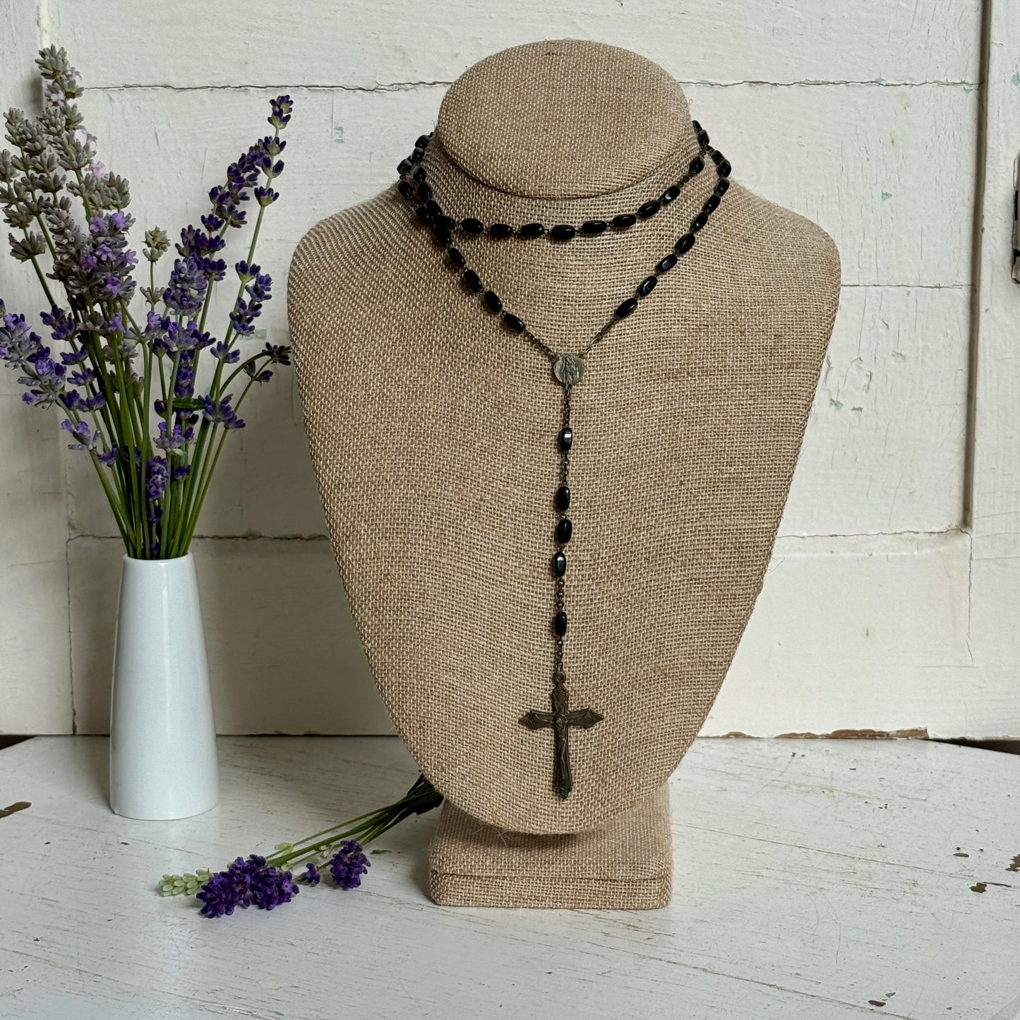 Vintage Black Bead Rosary