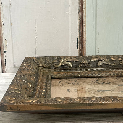 Antique Carved Wood Frame & Colonial Tapestry