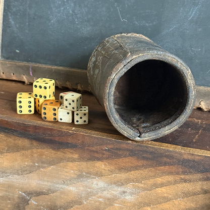 Antique Leather Dice Cup with Dice
