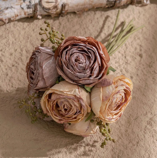 Silk Rose Bouquet - Beige & Brown