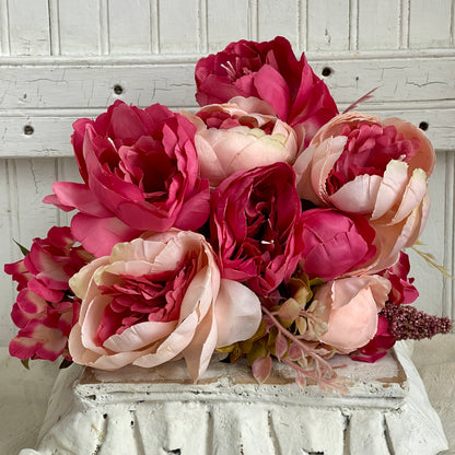 Faux Peony Bouquet - Light & Deep Pink