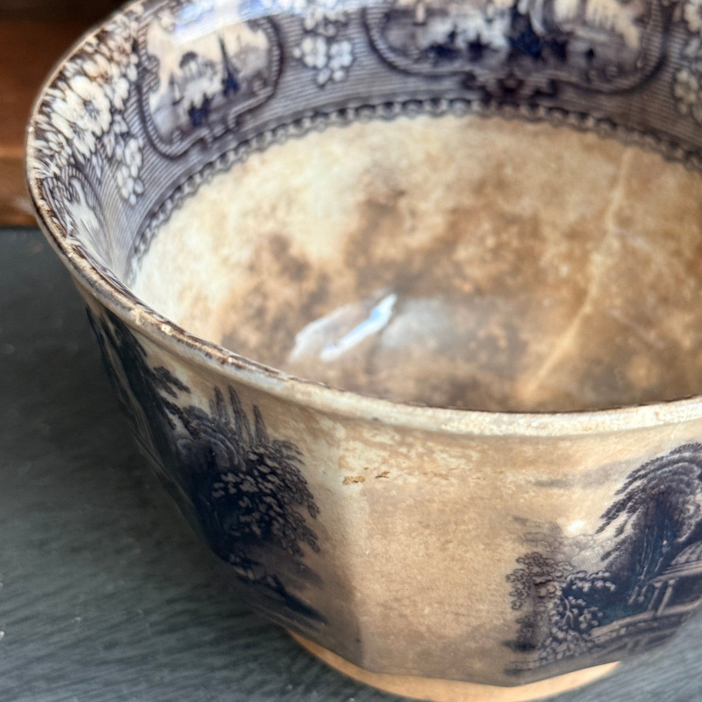 Rare Antique Victorian Flow Black "Medina" Waste Bowl -  c. 1845 Jacob Furnival