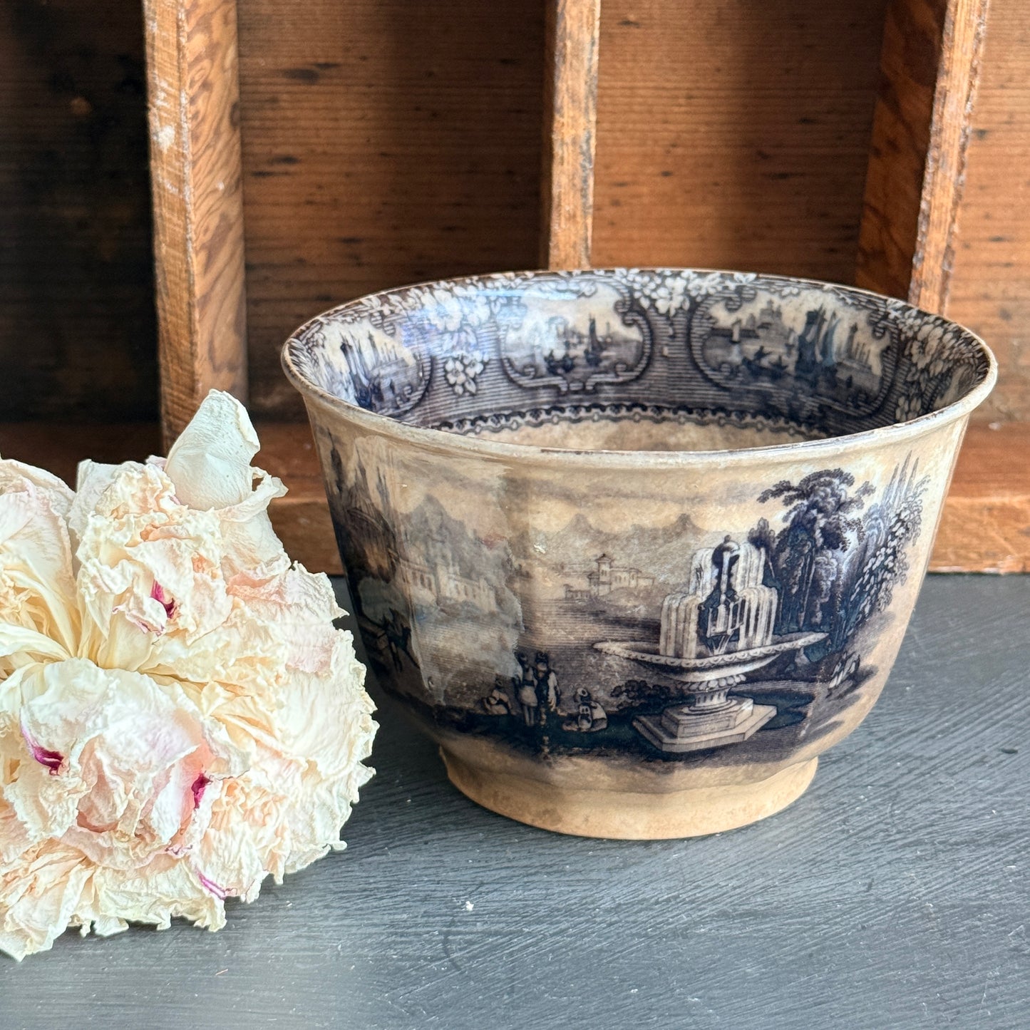 Rare Antique Victorian Flow Black "Medina" Waste Bowl -  c. 1845 Jacob Furnival