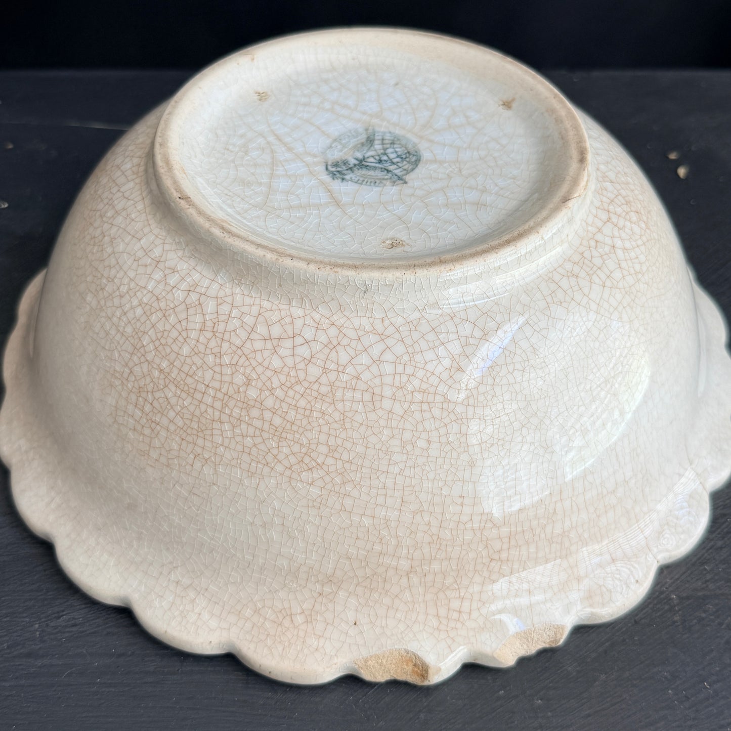 Antique Ironstone Scalloped Bowl